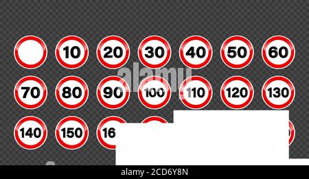 Set of speed limit signs. Icons, vector on isolated background. EPS 10 Stock Vector
