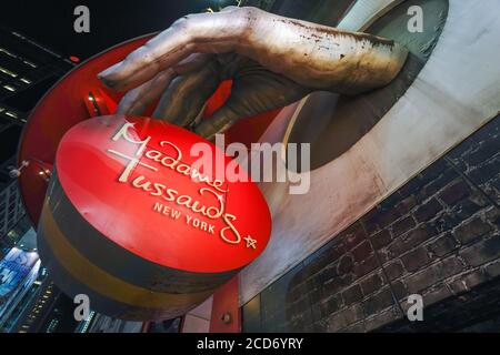New York City, United States. 26th Aug, 2020. A view of Madame Tussauds sign. Madame Tussauds Wax Museum reopen in New York City after month of closure due to the Coronavirus (Covid-19) pandemic. Credit: SOPA Images Limited/Alamy Live News Stock Photo