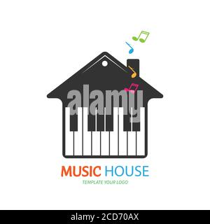 Music house. Color vector illustration for logo, sticker or label, modern design isolated on white background Stock Vector