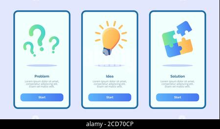 Problem idea solution for mobile apps template banner page UI with three variations modern flat color style Stock Vector