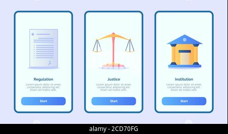 Regulation justice institution for mobile apps template banner page UI with three variations modern flat color style Stock Vector