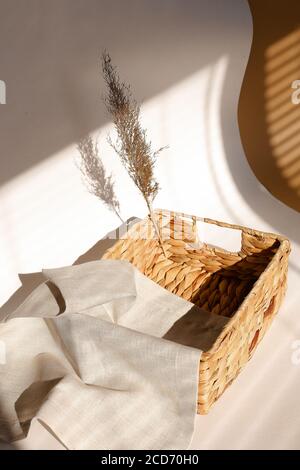 Empty wooden fruit or bread basket on white background Stock Photo