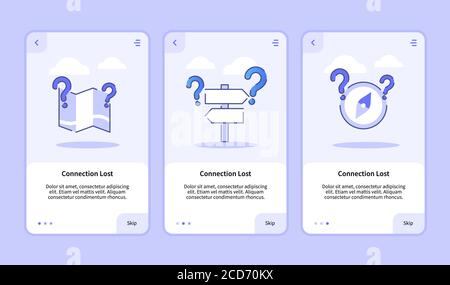 Connection lost onboarding screen for mobile apps template banner page UI with three variations modern flat outline style Stock Vector