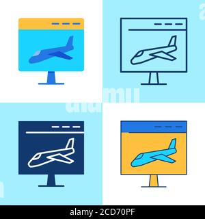 Landing page icon set in flat and line style. Web site page symbol with plane icon. Vector illustration. Stock Vector