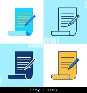 Copywriting icon set in flat and line style. Creative writing concept. Paper and pencil symbol. Vector illustration. Stock Vector
