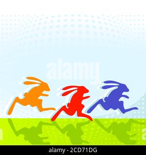 Running rabbits, hare racing - vector illustration Stock Vector