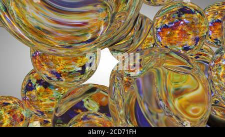 Abstract underwater games with jelly balls, bubbles and light, 3D rendering Stock Photo