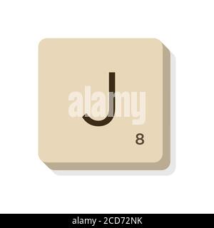 Letter J in scrabble alphabet. Isolate vector illustration to compose your own words and phrases. Stock Vector