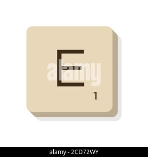 Letter E in scrabble alphabet. Isolate vector illustration to compose your own words and phrases. Stock Vector