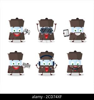 Mokka pot cartoon character are playing games with various cute emoticons Stock Vector