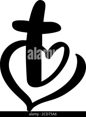 Template vector logo for churches and Christian organizations cross on the heart. Religious calligraphy sign emblem cross and heart. Minimalistic Stock Vector