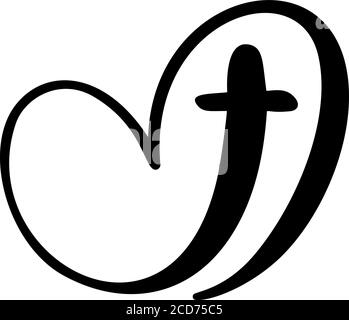 Template vector logo for churches and Christian organizations cross on the heart. Religious calligraphy sign emblem cross and heart. Minimalistic Stock Vector