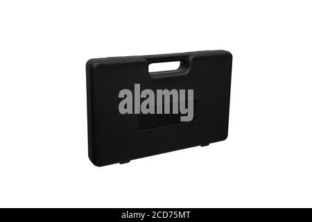 Black plastic hard case for transporting smooth-bore weapons. Gun case isolate on white background. Stock Photo