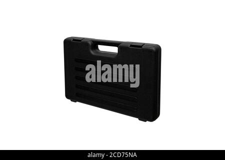 Black plastic hard case for transporting smooth-bore weapons. Gun case isolate on white background. Stock Photo