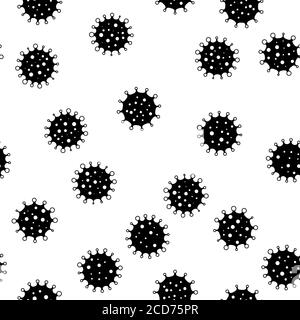 Coronavirus seamless background pattern. Black virus silhouettes. COVID-19 desease theme. Simple flat vector illustration Stock Vector