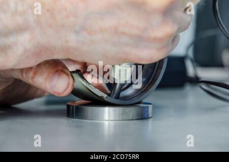 Measurement of physical quantities of metal products Stock Photo