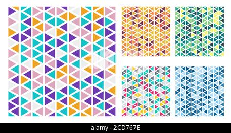 Set of bright color triangles simple pattern on white background. Vector illustration Stock Vector