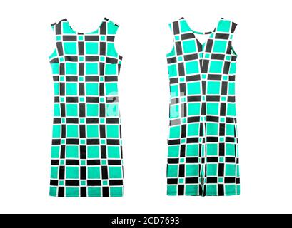 Summer dress turquoise color in a black cage, isolated on a white background Stock Photo