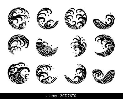 Japanese tattoo set with water waves Stock Vector | Adobe Stock