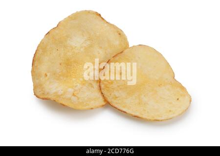 Studio shot of potato crisps cut out against a white background - John Gollop Stock Photo