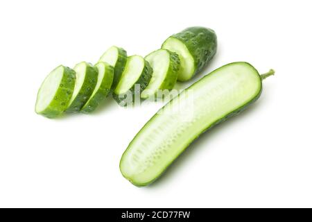 Fresh cucumber, chopped cucumber, isolated on white. background Stock Photo