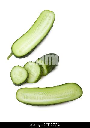 Fresh cucumber, chopped cucumber, isolated on white. background. With clipping path. Stock Photo