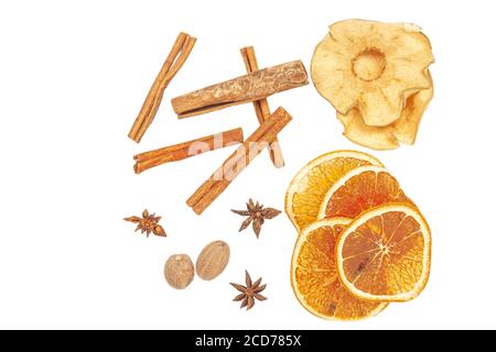 Set for mulled wine close up on a white background, isolate. Stock Photo