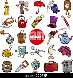 Cartoon Illustration of Everyday or Home Related Objects Big Set Stock Vector