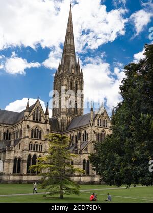 View of north side of Salisbury Cathedral Stock Photo