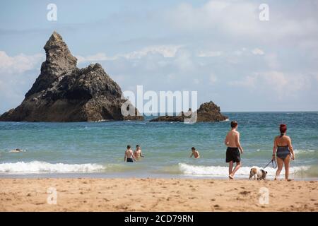 Church Rock in the distance at Broadhaven South Beach, Pembrokeshire, West Wales Stock Photo