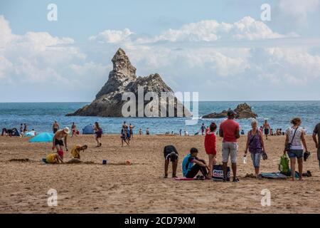 Church Rock in the distance at Broadhaven South Beach, Pembrokeshire, West Wales Stock Photo