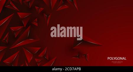 Abstract background with 3d triangles.Luxury of red with gold line modern design. Stock Vector