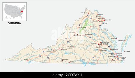 road map of the US American State of Virginia Stock Vector