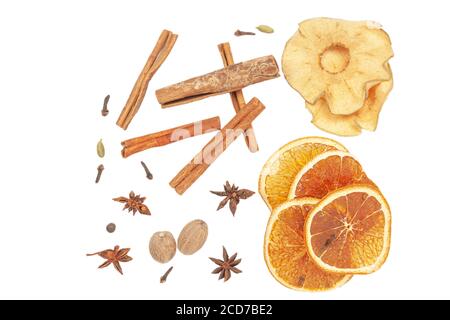 Set for mulled wine close up on a white background, isolate. Stock Photo