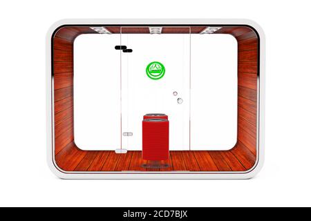 Smoking Booth. Special Room for Smokers. Smoking Area for Cigarettes, Tobacco, Vipes and E-cigarettes on a white background. 3d Rendering Stock Photo