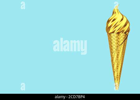 Gold Soft Serve Ice Cream in Golden Waffle Crispy Ice Cream Cone on a ...