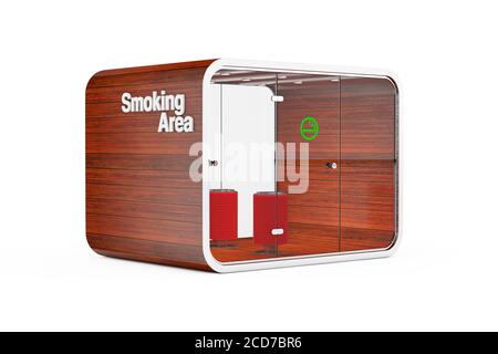 Smoking Booth. Special Room for Smokers. Smoking Area for Cigarettes, Tobacco, Vipes and E-cigarettes on a white background. 3d Rendering Stock Photo