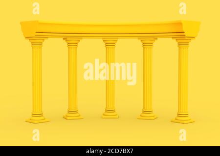 Yellow Ancient Classic Greek Column Arc in Duotone Style on a yellow background. 3d Rendering Stock Photo