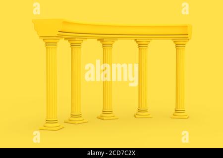 Yellow Ancient Classic Greek Column Arc in Duotone Style on a yellow background. 3d Rendering Stock Photo