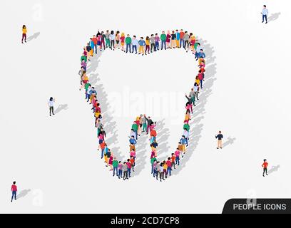 A large group of people in the form of tooth. Dental health concept. Vector illustration Stock Vector