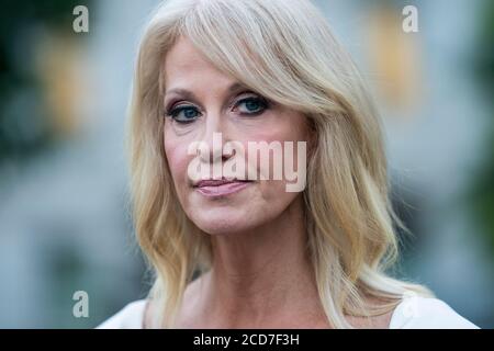 Counselor to the president Kellyanne Conway speaks to the media ahead of the third night of the Republican National Convention outside the White House in Washington, DC, USA 26 August 2020.Credit: Jim LoScalzo/Pool via CNP /MediaPunch Stock Photo