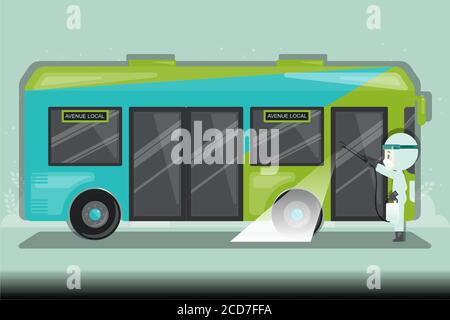 Vehicle sanitize and disinfectant services. Bus sanitize for covid-19 disease with proper servicing. Stock Vector