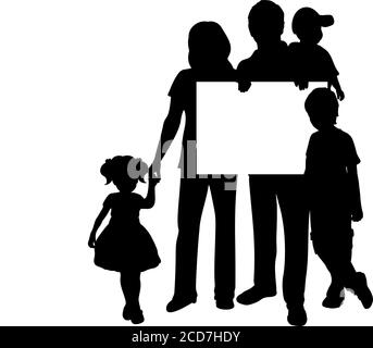 Large family silhouette holds banner blank white sheet for text space Stock Vector