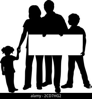 Family silhouette holds banner placard blank white sheet for text space Stock Vector