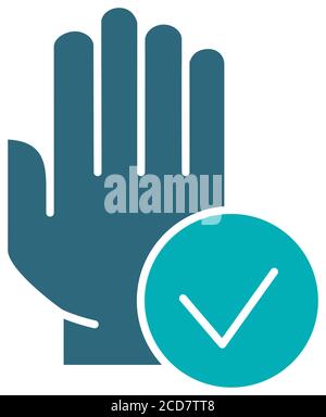 Hand with tick checkmark colored icon. Hygiene, human protection symbol Stock Vector