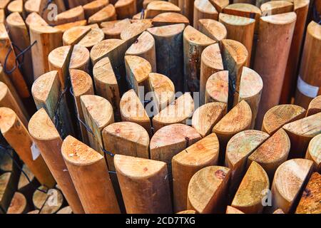 Wooden stand for flowers in the greenhouse. Background texture. Stock Photo