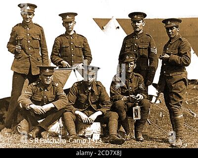 A Group of the Royal Sussex Regiment (active 1881-1966)  at Patcham Camp in 1913, just prior to the outbreak of  the First World War (WWI). The regiment saw active service in the Second Boer War, ,World War I and  later in World War II. Stock Photo