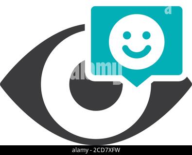 Human eye with happy face in chat bubble colored icon. Healthy visual organ symbol Stock Vector