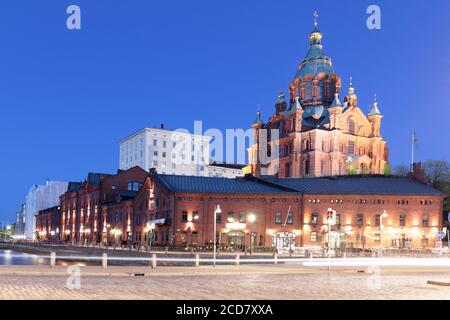 Night view to Uspenski Cathedral (Dormition cathedral) in Helsinki, Finland Stock Photo