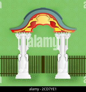 Berlin zoo gate. Vector illustration in paper cut style. Stock Vector